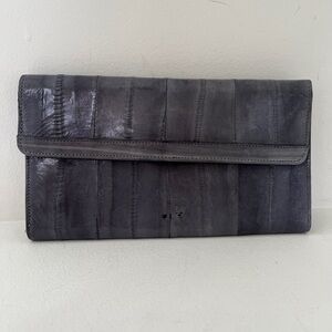 VINTAGE Eel Skin Grey Wallet Fold Over Glossy Classic Elegant Chic 80's Artsy